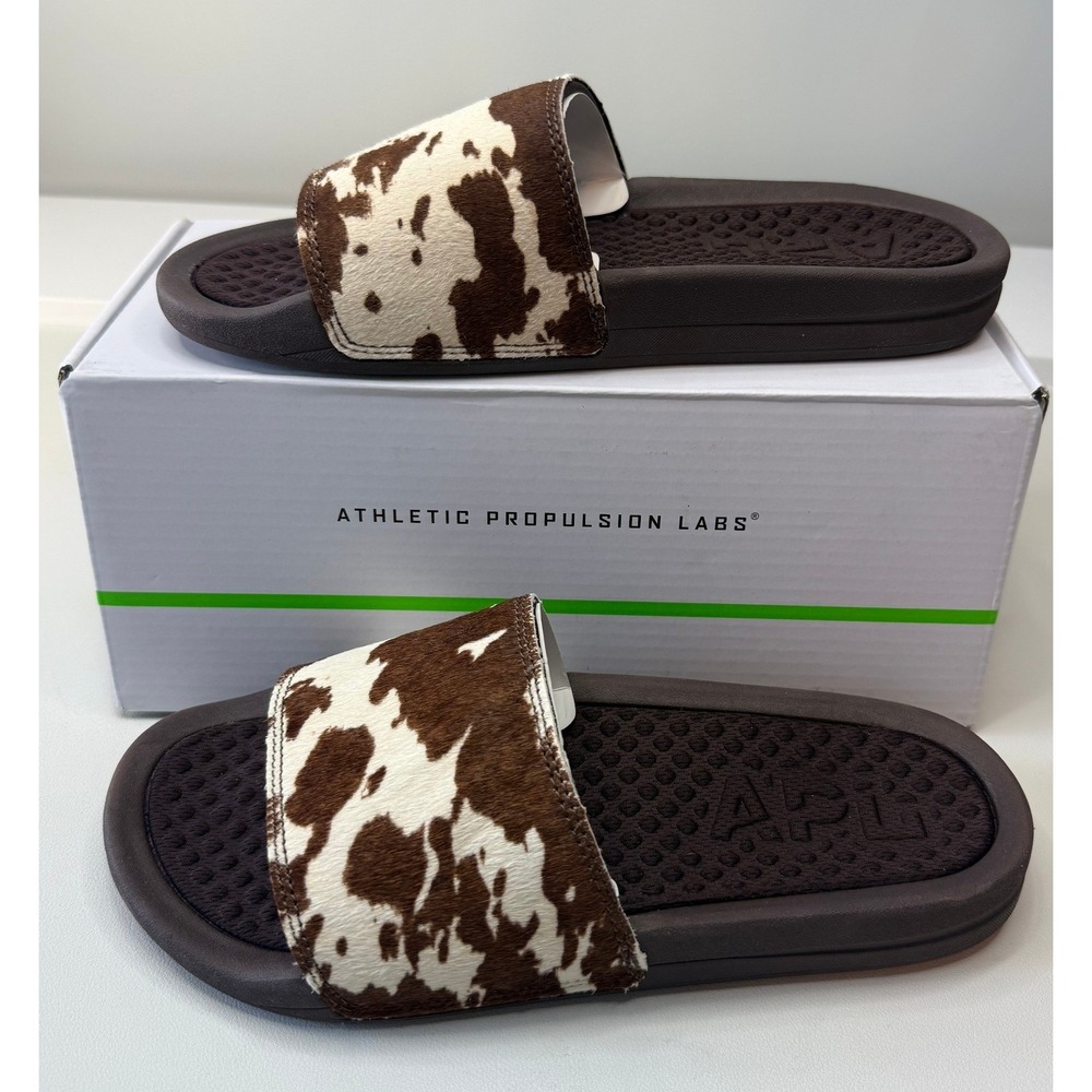 APL Athletic Propulsion Labs Iconic Slides Cow Print Calf Hair Size 8 New